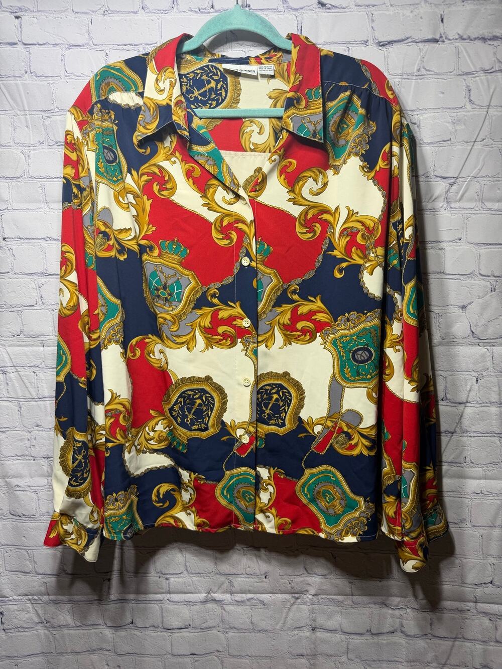 Alfred Dunner Womens Scarf Print Button Down Sz 26W Old Money Preppy